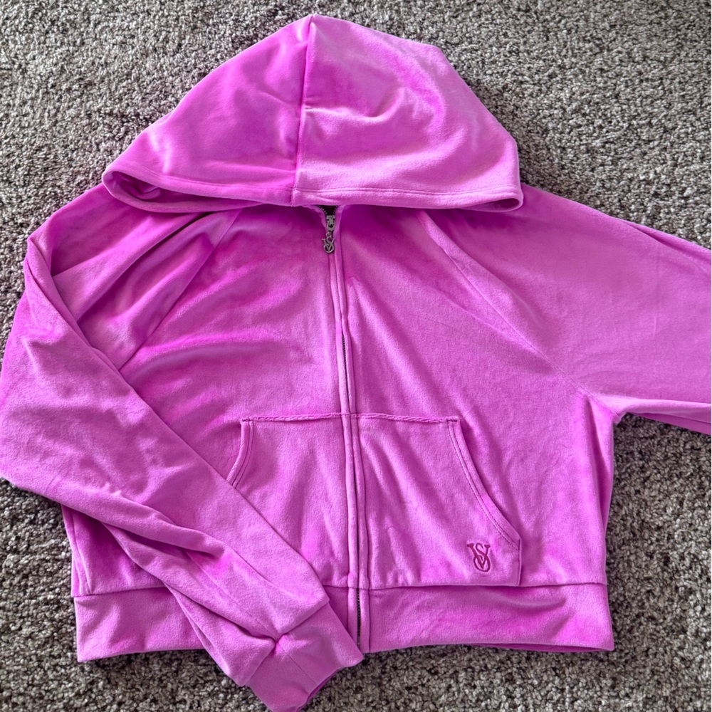 Hot Pink Victoria’s Secret Velour Zip-Up Hoodie